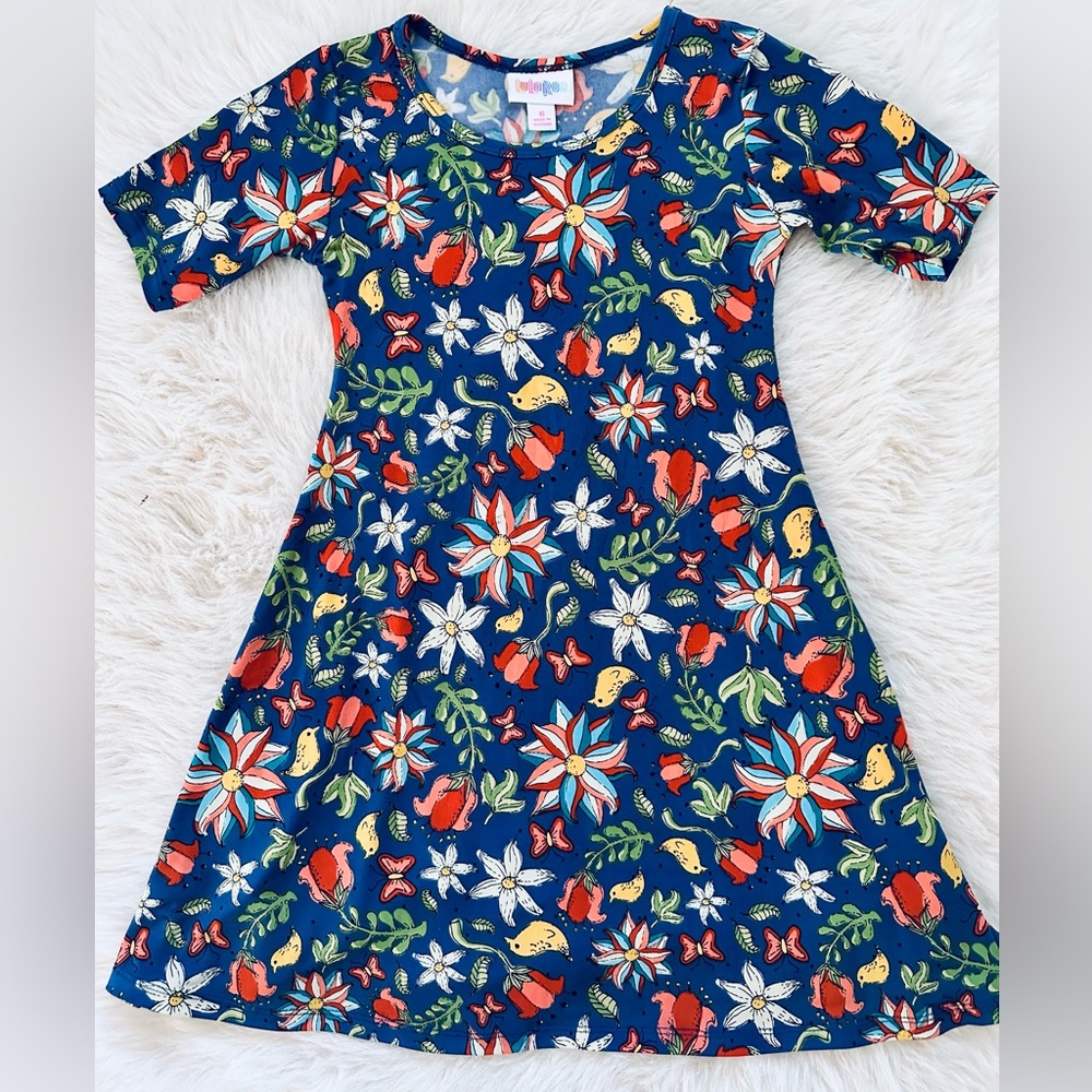 LuLaRoe - Multicolor Floral Butterfly and Bird Dress Girls Size 6T
